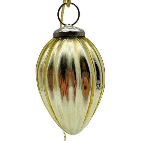 Vintage Krugel German Blown Glass Ornament Christmas Gold Ribbed Teardrop 5" - Picture 1 of 9